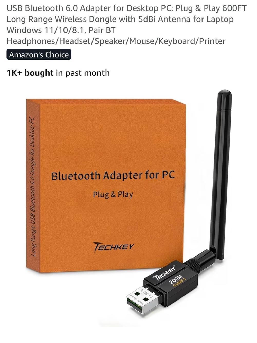 Bluetooth 6.0 USB Adapter with External Antenna - Black